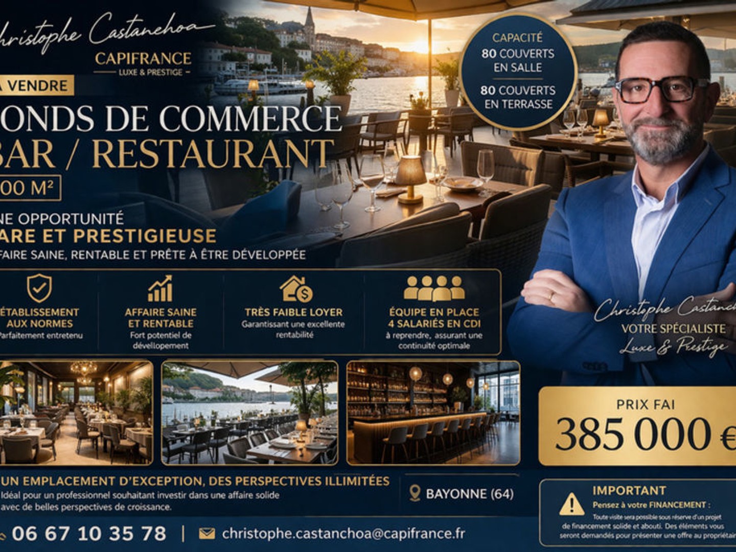 À VENDRE FONDS DE COMMERCE BAR RESTAURANT PETIT LOYER AUX ALENTOURS DE BAYONNE