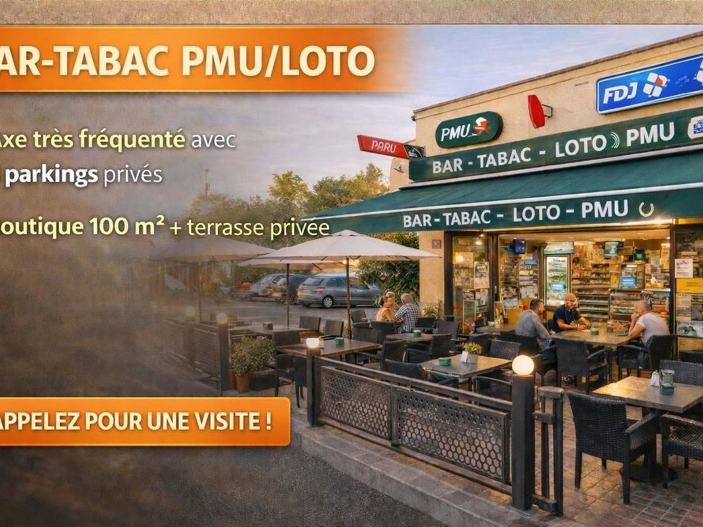 Bar-Tabac PMU/Loto : flux constant + parking