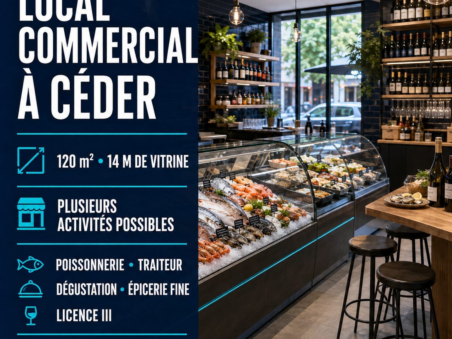 POISSONNERIE ENTIÈREMENT ÉQUIPÉE - LOCAL COMMERCIAL DE 120 M²